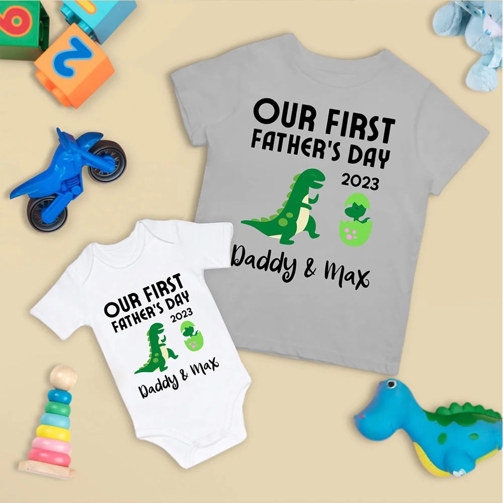 Nom personnalisé chemise parent-enfant, notre première chemise fête des pères ensemble 2022, chemise en coton, cadeau d'anniversaire/père pour papa/grand-père