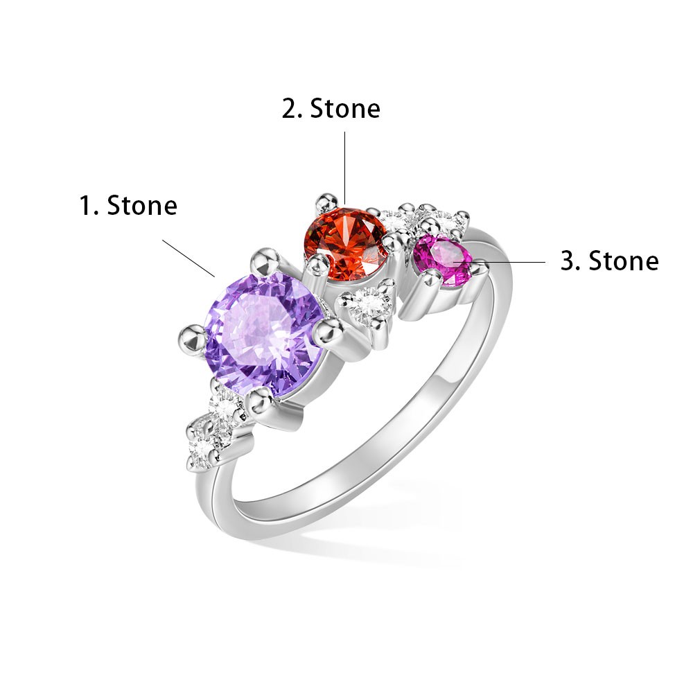 Dainty Handcrafted Multi-birthstone Ring, Sterling Silver 925/Brass Family 3 Birthstones Ring, Birthday/Anniversary/Mother's Day Gift for Wife/Mom