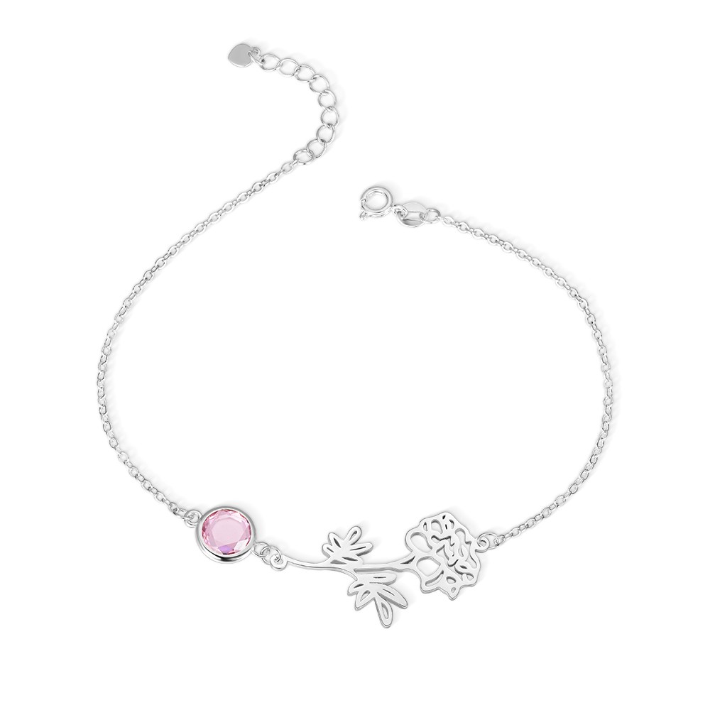 Personalized Birth Flower Anklet, Minimalist Birthstone Anklet, Custom Birthflower Jewel Anklet, Birthday Gift for Girls/Women