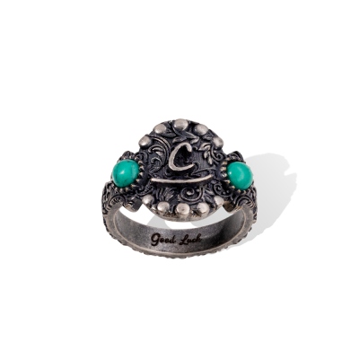 Custom Initial/Logo Turquoise Ring, Turquoise Retro Jewelry Western Ring, Boho Style Good Luck Ring, Birthday/Graduation Gift for Mother/Friends/Girls