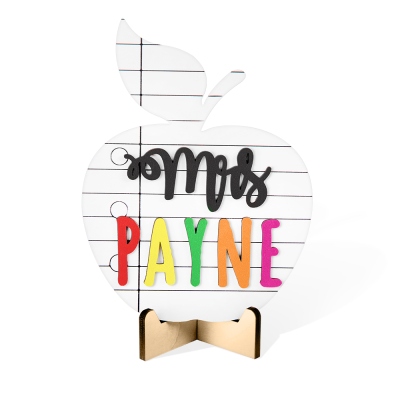 Custom Name 3D Apple Cut Teacher Sign, Personalized Wooden Classroom Decor, Back to School/Teacher's Day/Graduation/Retirement Gift for Teacher