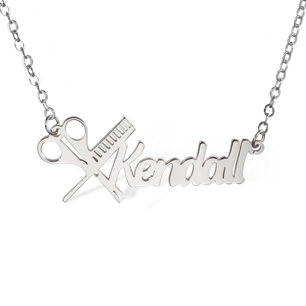 Personalized Hairdresser Name Necklace, Scissors and Comb Necklace, Nameplate Necklace, Gift for Hairdressers/Hairstylists/Barbers