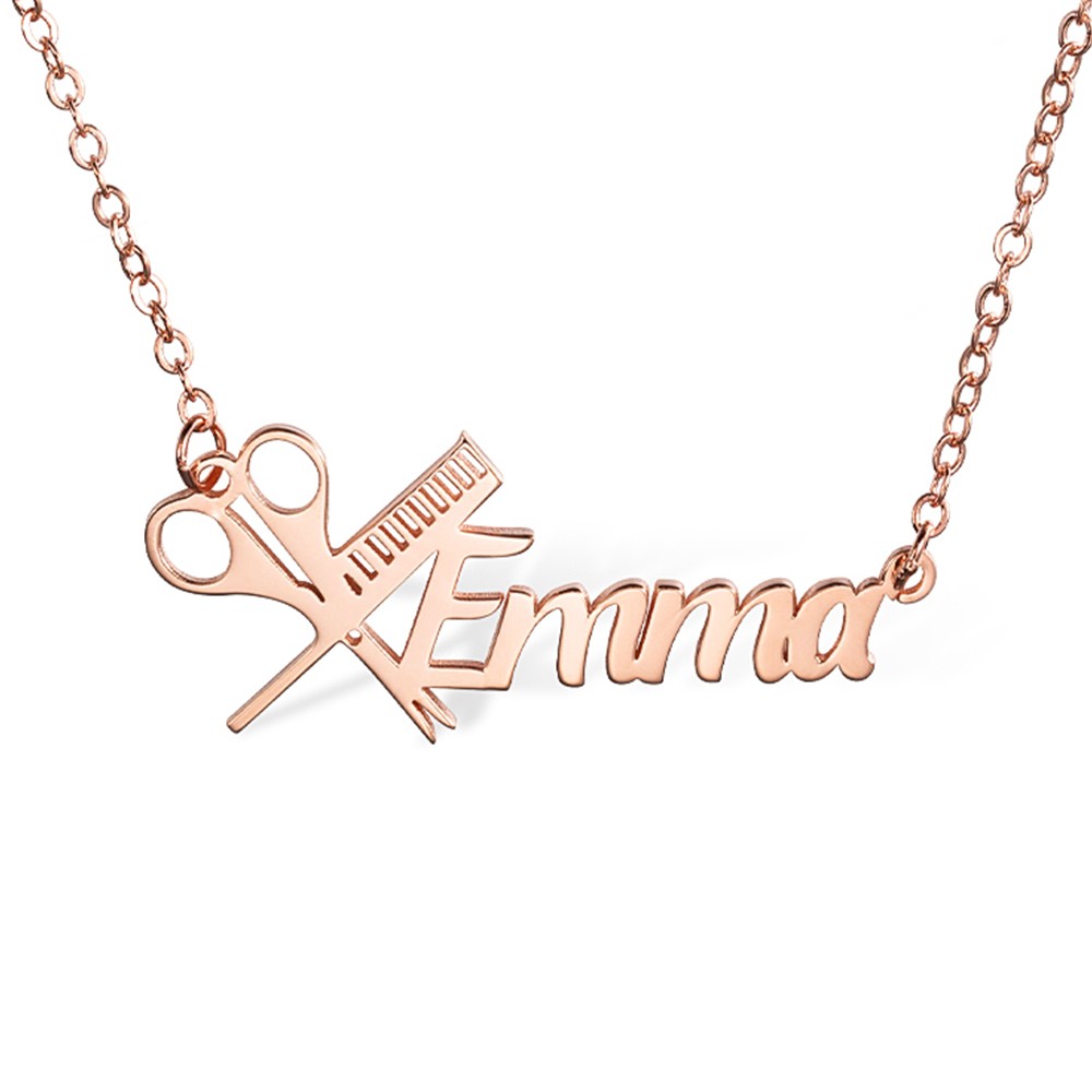 Personalized Hairdresser Name Necklace, Scissors and Comb Necklace, Nameplate Necklace, Gift for Hairdressers/Hairstylists/Barbers