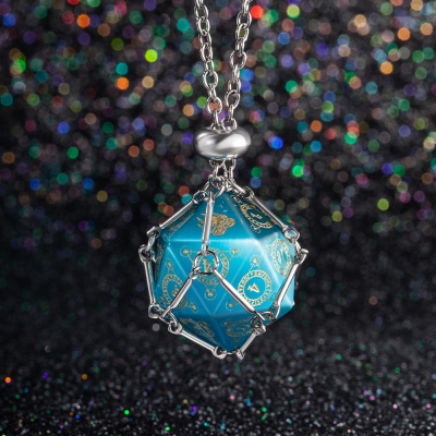 D20 Dice cage Necklace, D20 Crystal Holder Necklace, Dice Crystal Cage Necklaces Holder, DND Jewelry, DND Necklace, Gift for DND Lovers