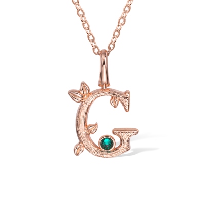 Custom Initial Leaves Charm Necklace with Birthstone, Sterling Silver 925 Women's Jewelry, Birthday/Christmas/Anniversary Gift for Family/Friend/Lover