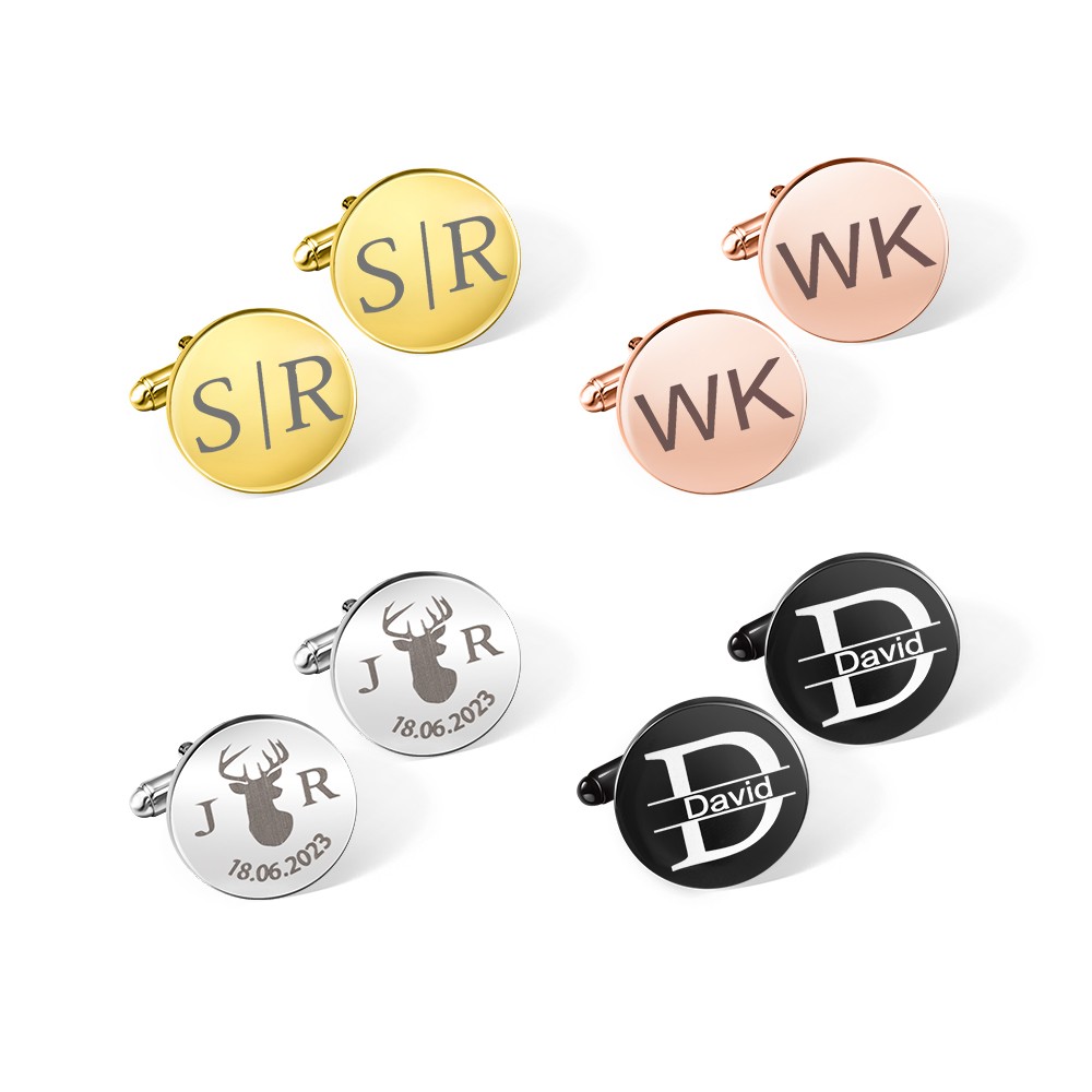 Personalized Engraved Monogram Tie Clip and Cufflink Set with Wooden Box, Groomsmen Cufflinks, Wedding Birthday Gift for Men Groomsmen
