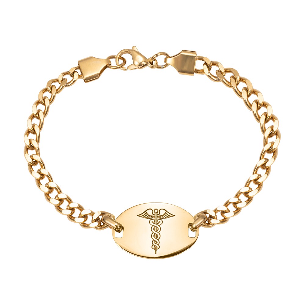 Custom Stainless Steel Caduceus Rod Medical Alert ID Bracelets with Engraving Text, Emergency Wristband, Gift for Diabetes Allergy Epilepsy Autism
