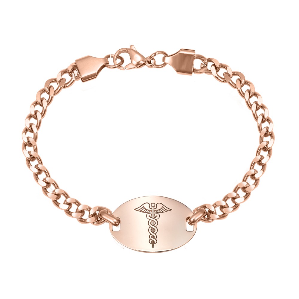 Custom Stainless Steel Caduceus Rod Medical Alert ID Bracelets with Engraving Text, Emergency Wristband, Gift for Diabetes Allergy Epilepsy Autism