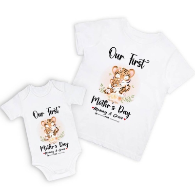 Our First Mother's Day Mom and Baby Set/Matching Shirt, Mummy and Baby Gift, Mama Baby Bunnies, T-shirt Bodysuit Romper Babygrow Vest Set, New Mom Gift, Mother's Day Gift