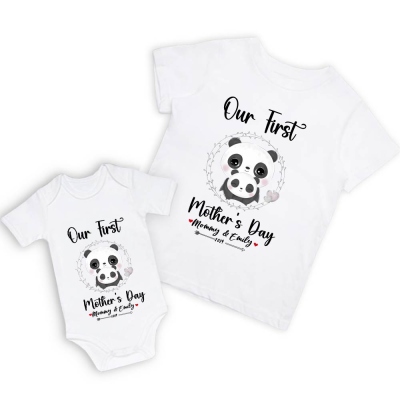 Our First Mother's Day Mom and Baby Set/Matching Shirt, Mummy and Baby Gift, Mama Baby Pandas, T-shirt Bodysuit Romper Babygrow Vest Set, New Mom Gift, Mother's Day Gift