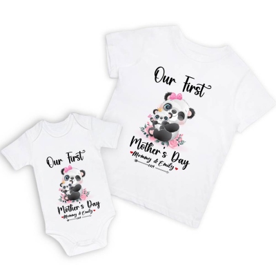 Our First Mother's Day Mom and Baby Set/Matching Shirt, Mummy and Baby Gift, Mama Baby Pandas, T-shirt Bodysuit Romper Babygrow Vest Set, New Mom Gift, Mother's Day Gift