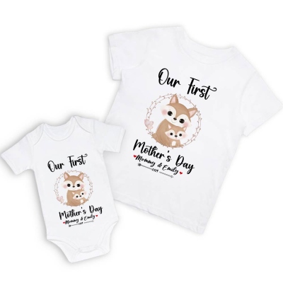 Our First Mother's Day Mom and Baby Set/Matching Shirt, Mummy and Baby Gift, Mama Baby Foxes, T-shirt Bodysuit Romper Babygrow Vest Set, New Mom Gift, Mother's Day Gift