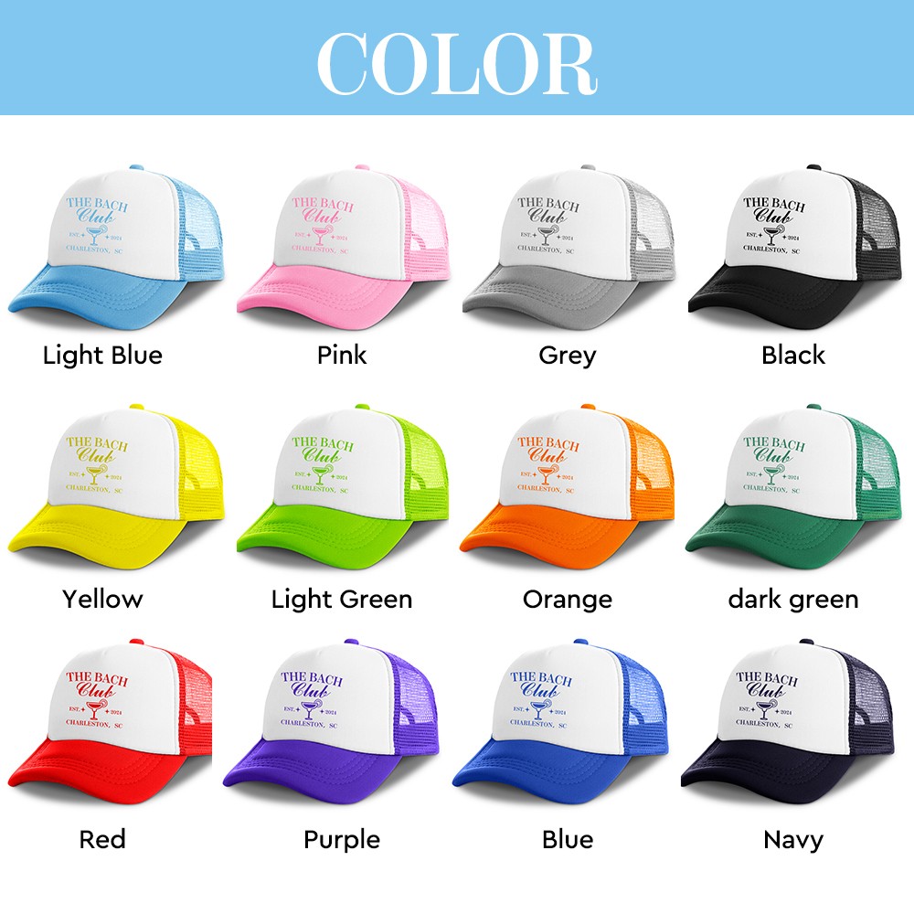 Personalized The Bach Club Breathable Mesh Hat Baseball Cap with Year and Text Beach Party Favor Bachelorette Gift for Her