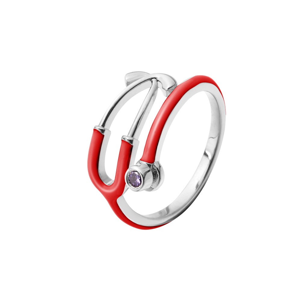 Personalized Stethoscope Ring with Birthstone, Stethoscope Enamel Ring, Women's Jewelry, Graduation/Birthday Gift for Nurse/Doctor/Medical Student