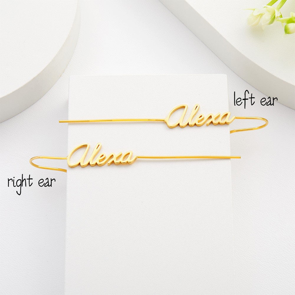 Custom Name Ear Wrap Crawler Hook Earrings, Climber Helix Sterling Silver Earrings, Minimalist Jewelry, Valentine's Day/Birthday Gift for Her/Wife