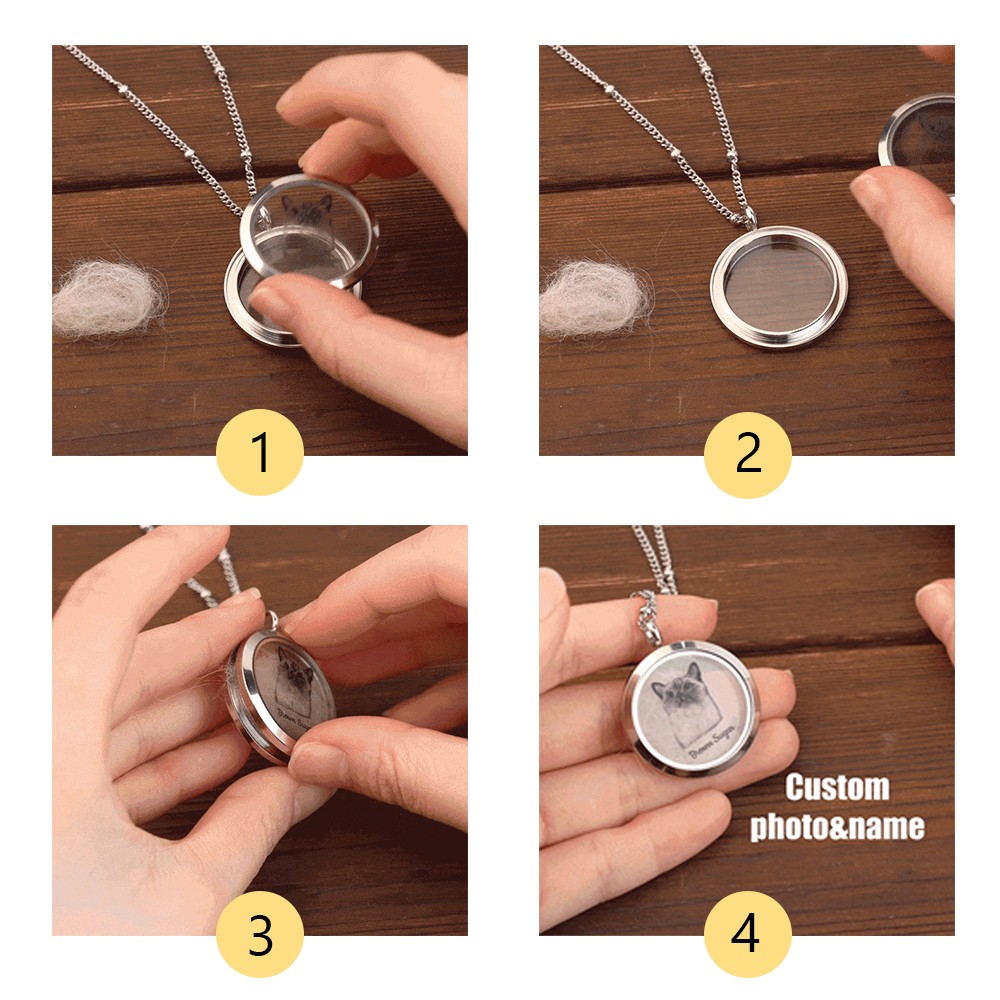 Custom Pet Fur Locket Urn Necklace with Photo & Name, Pet Keepsakes, Pet Memorial Lockets, Gift for Pet Lover, Pet Lost Gift