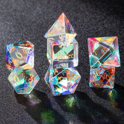Galaxy Transparent Gemstone DND Dice Set, Polyhedral Dice, Gemstone Dice, Sparkly Dice, Glitter Dice, Transparent Dice, Iridescent Dice, DND Gifts
