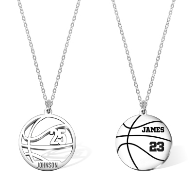 Custom Engraved Name & Number Basketball Necklace, Sports Accessory, Gift for Basketball Players/Sport Lovers