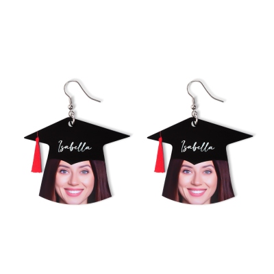 Custom Name Face Earrings with Graduation Cap, Acrylic Photo Dangle Earrings, Graduation Jewelry Funny Party Favors, Gift for Class of 2025 Graduates