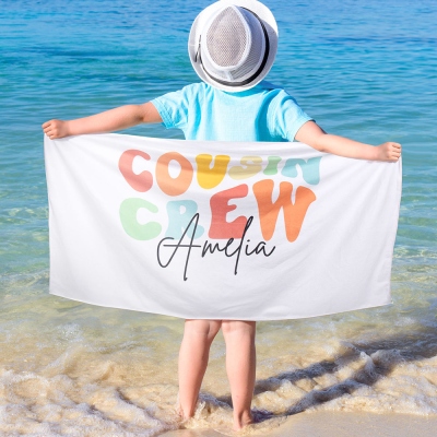 Personalized Name Cousin Crew Beach Towel, Perfect for Family Outings