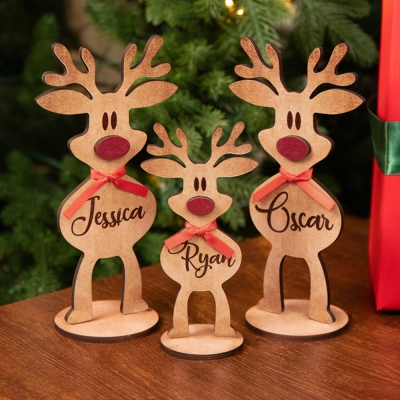Personalized Name Family Freestanding Reindeer, Custom Christmas Wooden Reindeer, Standing Table Ornament, Home Decor, Christmas Gift for Family