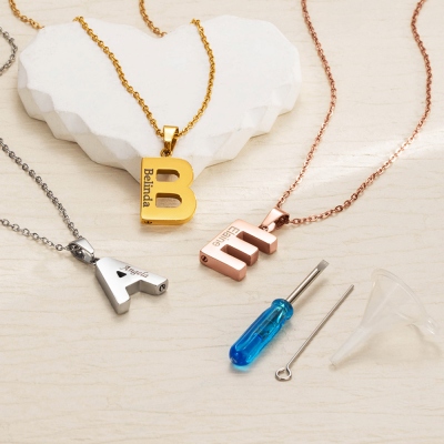 Personalized Initial Name Cremation Urn Necklace, Memorial Ashes Necklace for Beloved/Pet Loss/Baby, Sympathy/Remembrance Gift for Family/Friend