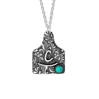 Personalized Initial Cattle Tag Necklace, Turquoise Brand Necklace with Engraved Text, Cowgirls Jewelry, Gift for Mom/Girlfriend/Daughter/Friend