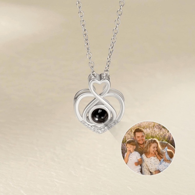 Custom Interlocked Hearts Photo Projection Necklace, Sterling Silver 925 Love Photo Necklace, Birthday/Anniversary/Valentine's Day Gift for Her/Mom