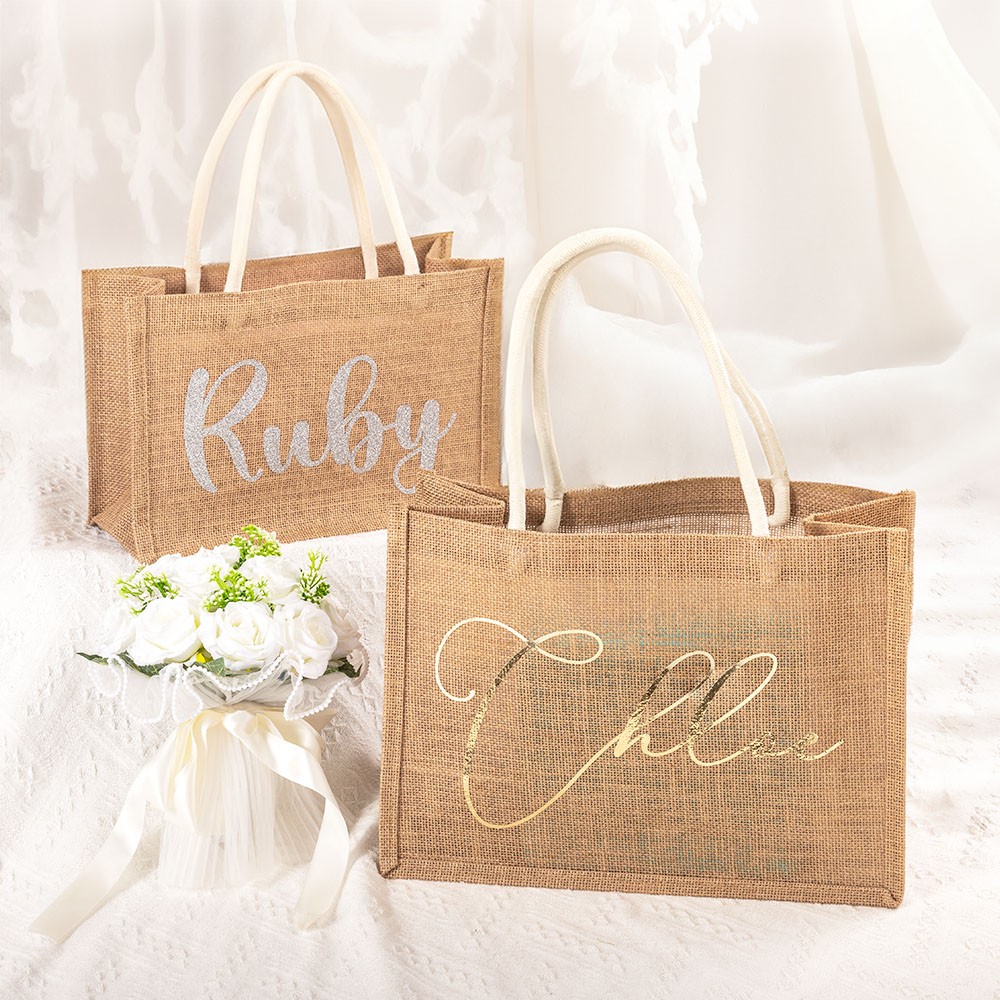Custom Name Burlap Tote Bag