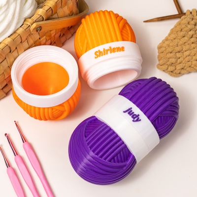 Custom Name 3D Printed Yarn Ball Shaped Crochet Container, Storage Box for Needles/Hooks/Sewing Scissors, Birthday/Mother's Day Gift for Crochet Lover