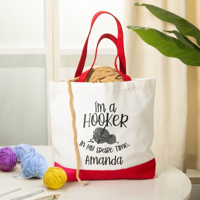 Custom Name Yarn Ball & Hooker Tote Bag, Large Capacity Canvas Tote Bag for Crochet, Birthday/Mother's Day Gift for Crochet Lovers/Mom/Grandma