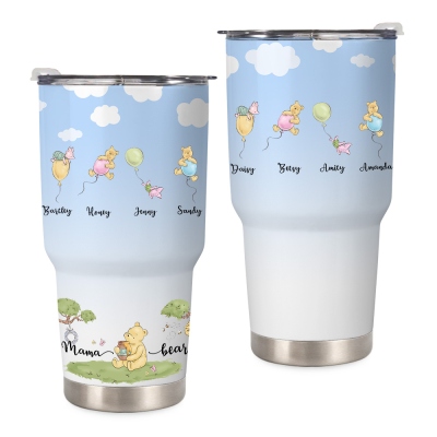Custom Names Classic Winnie the Pooh Tumbler, Stainless Steel 30oz Portable Travel Mug, Birthday/Mother's Day/Father's Day Gift for Mom/Dad/Grandma