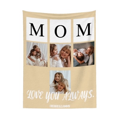 Personalized 1-6 Grid Photos Mom's Blanket with Name, Flannel/Sherpa Soft Bed Couch Throw, Home Decor, Birthday/Mother's Day Gift for Mom/Wife