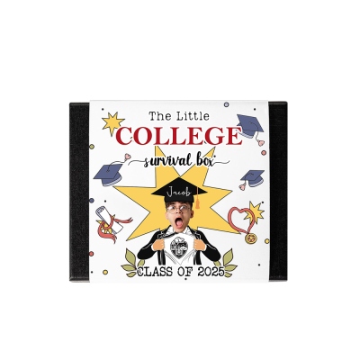 Custom Name & Face Photo College Survival Box with 20 Cards, Gift Card Money Box, Graduation Care Package, Graduation/Back to School Gift for Students
