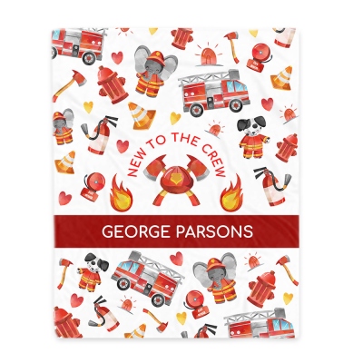 Personalized Name Cartoon Firefighter Blanket, Cute Animal Firefighter Flannel/Sherpa Soft Bed Couch Throw, Birthday/Baby Shower Gift for Kids/Boys