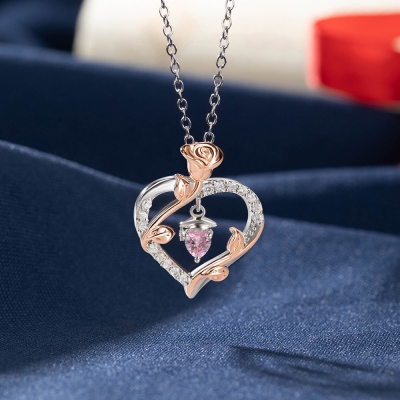 Personalized Birthstone Graduation Cap Rose Heart Necklace, Sterling Silver 925 Dainty Birthstone Jewelry, Graduation Gift for Her/Sisters/Family
