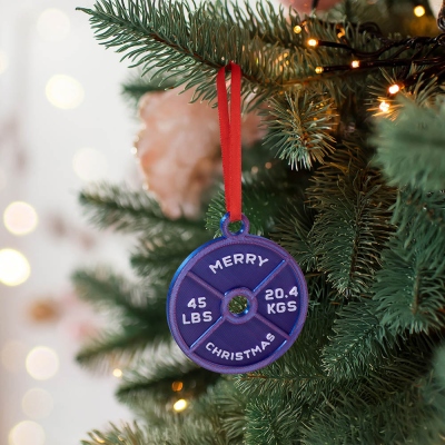 Personalized Bumper Plate Charm with Ribbon, 3D Printed Weight Plate Christmas Tree Ornament, Gym Accessory, Christmas Gift for Weightlifting Lovers