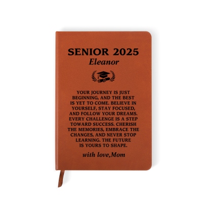 Personalized Senior 2025 Notebook with Name, A5 Leather Journal, High School/College Class of 2025 Graduation Notebook, Gift for Graduates/Students