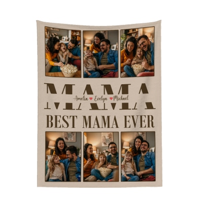 Personalized Mom Grandma Blanket with 6 Photos, Custom Name Soft Flannel Sherpa Family Blanket, Home Decor, Birthday/Mother's Day Gift for Mom/Her