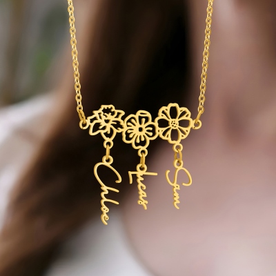 Personalized 1-8 Name Birth Flower Charms Necklace, Custom Family Floral Necklace, Women's Jewelry, Mother's Day/Birthday Gift for Mom/Grandma/Her