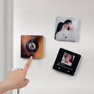 Personalized Photo & Name Music Player Refrigerator Magnet, Playable Music Album Fridge Magnet, Birthday Gift for Family/Music Lover
