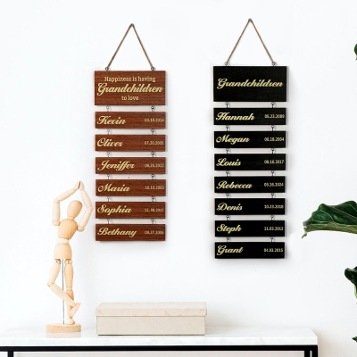 Personalized Grandchildren Names & Birth Dates Sign, Wooden Family Name Sign, Home Decor, Birthday/Mother's Day/Father's Day Gift for Grandparents