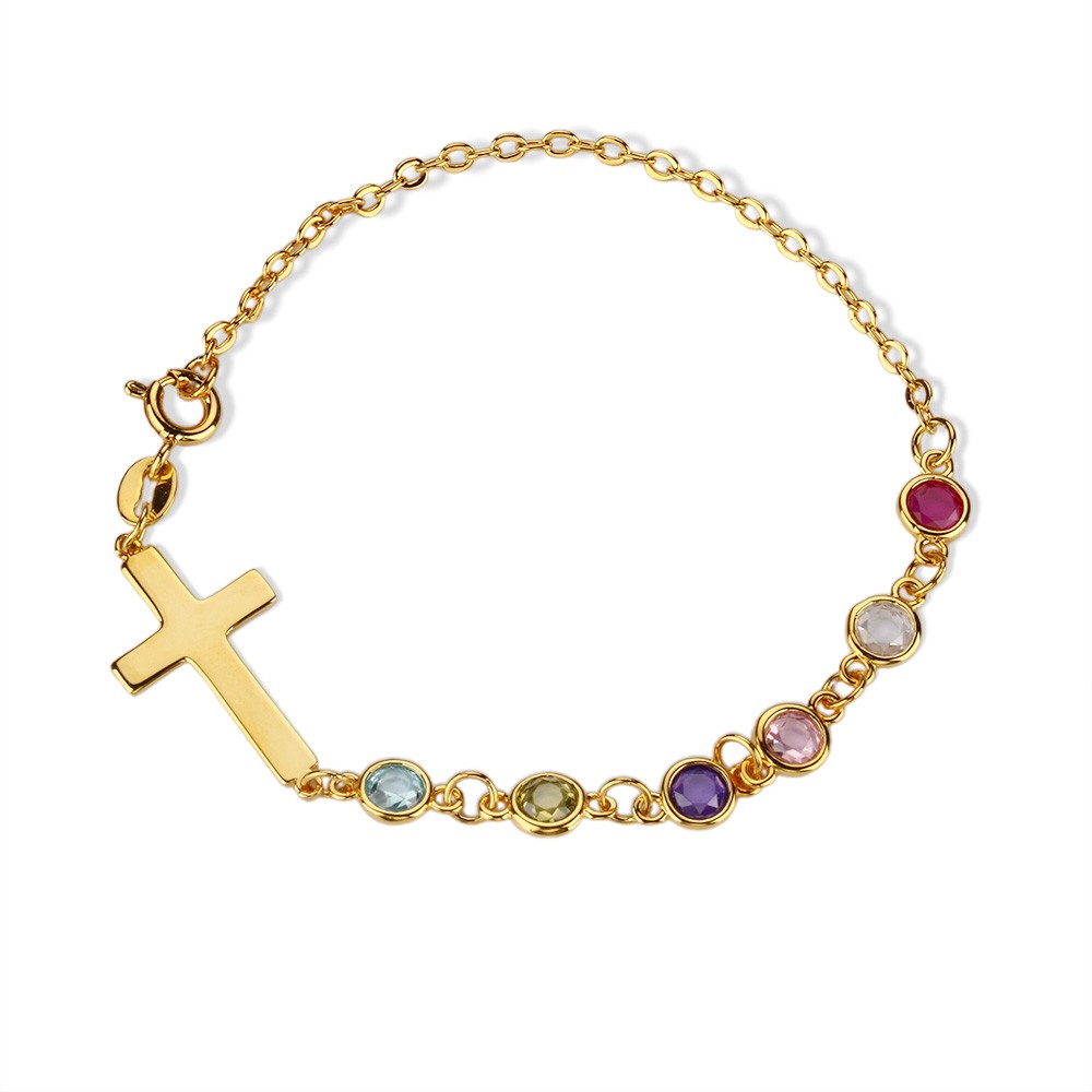 Personalized Birthstone Cross Bracelet, Customizable Cross Pendant with Birthstone, Meaningful Gift for Her
