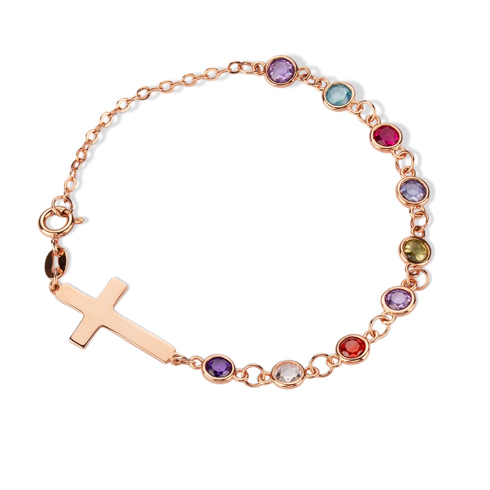Personalized Birthstone Cross Bracelet, Customizable Cross Pendant with Birthstone, Meaningful Gift for Her