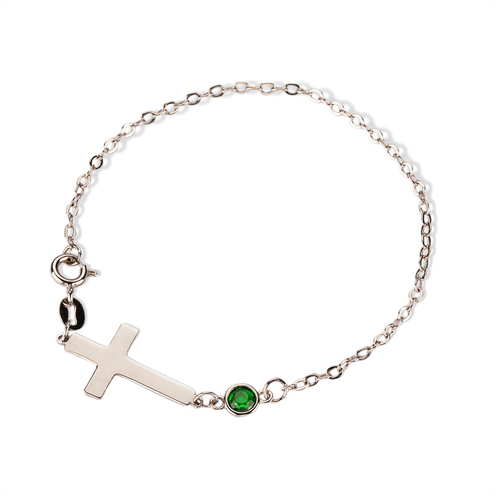 Personalized Birthstone Cross Bracelet, Customizable Cross Pendant with Birthstone, Meaningful Gift for Her