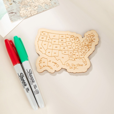 Personalized Travel Map Fridge Magnet Commemorative Vacation Magnet 50 States Custom Wood Ornament