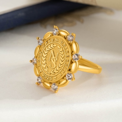 Personalized Initials Graduation Signet Ring with Birthstone, High School College Class Ring, Graduation Mementos Jewelry, Graduation Gift for Women