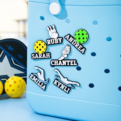 Personalized 3D Printed Sports Bag Charm with Name, Running/Swimming/Bowling/Pickleball Accessory for Handbag, Gift for Sports Lovers/Players