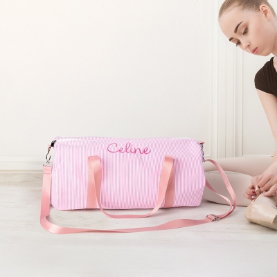 Personalized Embroidered Name Mini Seersucker Duffle Bag, Monogrammed Overnight Bag, Girl's Dance Bag, Children's Day/Birthday Gift for Kids/Toddlers