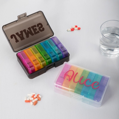 Personalized Name 7 Days Portable Pill Box, Multi-compartment Weekly Pill Container, Medication Storage Organizer, Travel Gift for Family/Friends